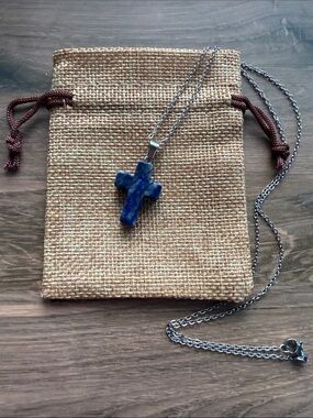 Lapis Lazuli Cross Necklace Lapis Lazuli Necklace Genuine Crystal Necklace
